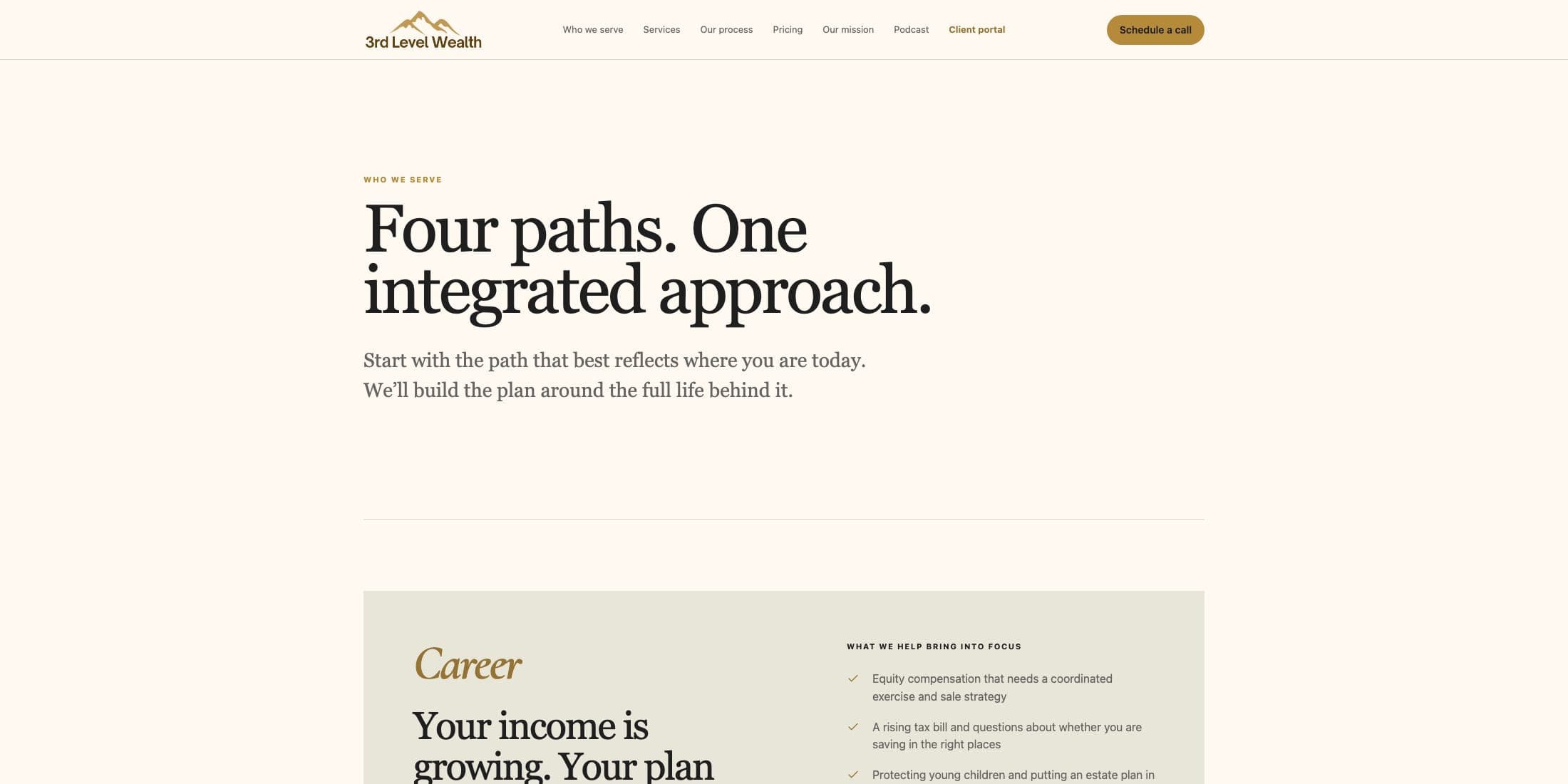 3rd Level Wealth audience pathways for career, business, retirement, and succession planning