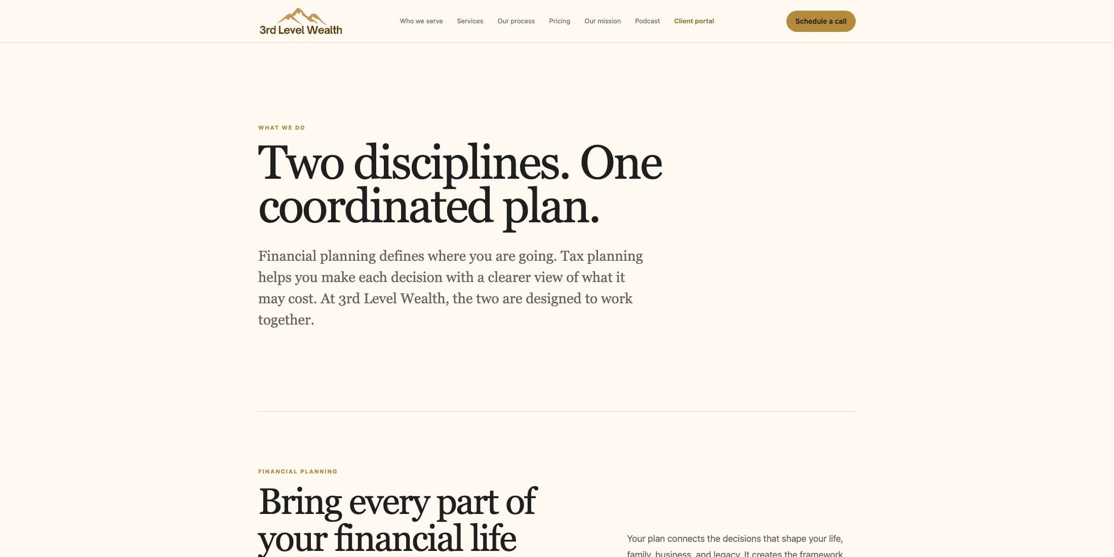 3rd Level Wealth services page connecting financial planning and tax planning
